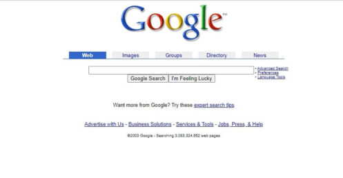Pagina de căutare de la Google din 2003